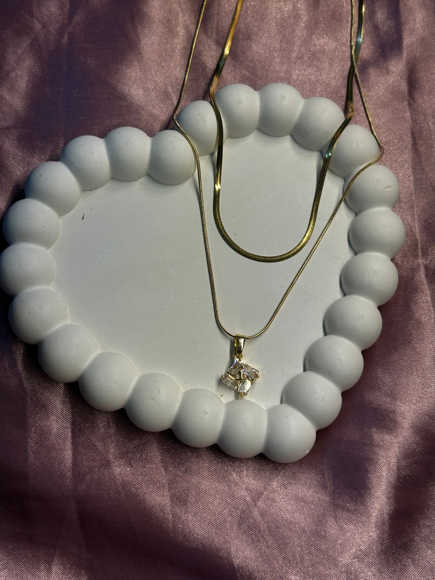 Green Recto Gold Plated Pendant Necklace